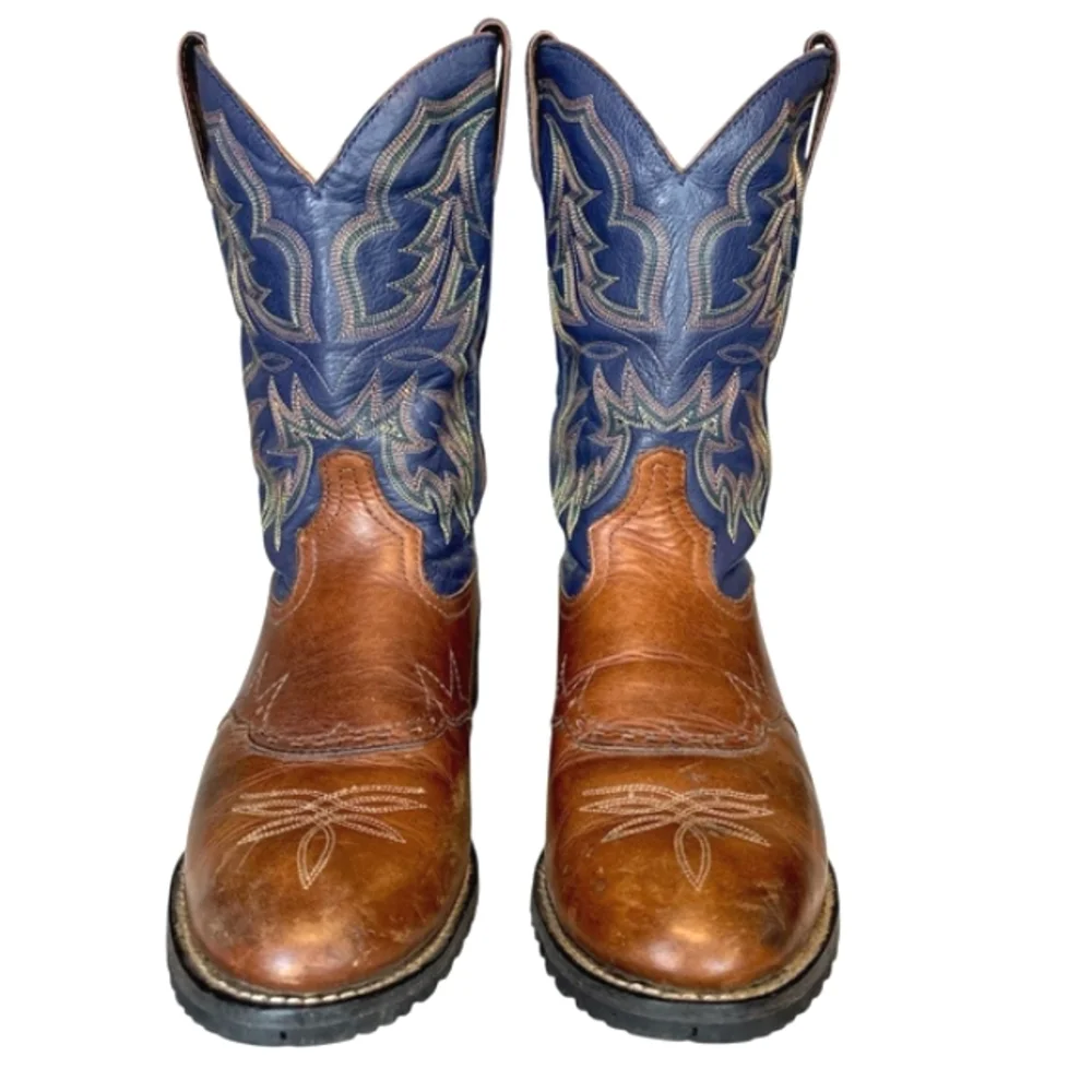 Tony Lama Brown and Navy Genuine Leather Cowboy Western Boot TLX XT5001.Size 9.5 - Picture 2 of 16